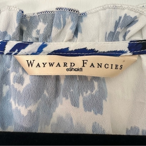 Wayward Fancies eShakti Floral Tassel Detail Blouse Womens Blue White - Picture 2 of 7